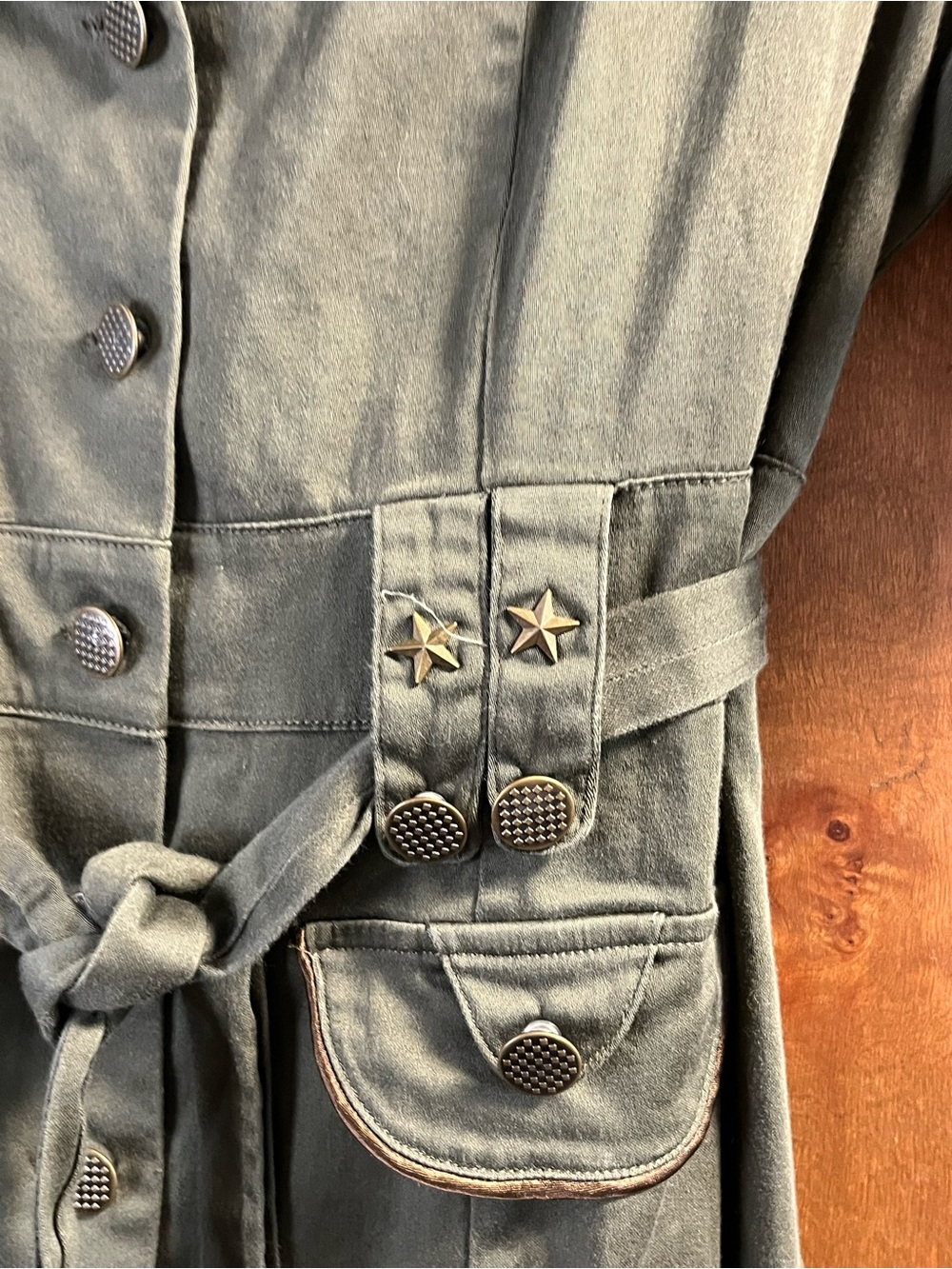 Voodoo Vixen Olive Green Button-Front Utility Midi Dress, Halloween, Military - Picture 3 of 8
